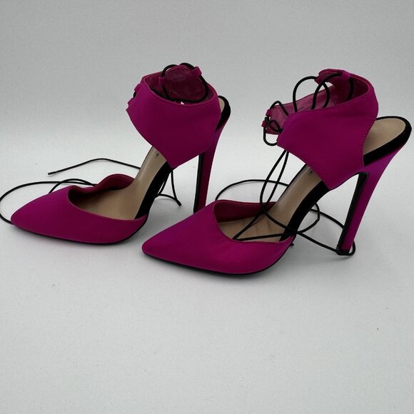 ShoeDazzle Womens Size 5 Pink Fuchsia Taara Lace Up Wrap Stiletto Heels Pumps - Picture 5 of 9